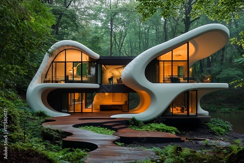 Innovative modular building system with air cushioned interlocking modules organic curving shapes and a structural framework that diffuses natural light