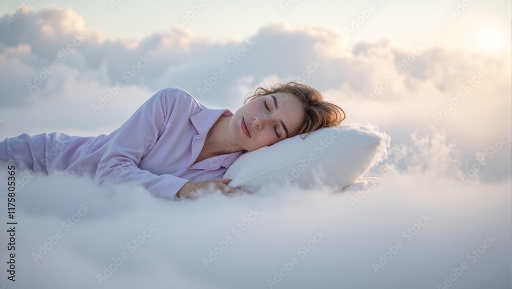 custom made wallpaper toronto digitalTranquil woman in lavender sleep shirt on fluffy cloud in morning mist