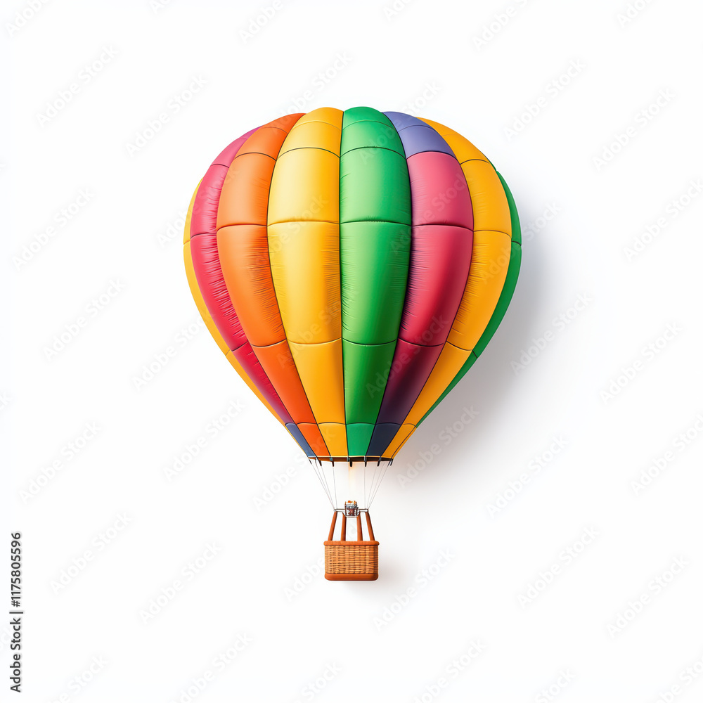 Fototapeta premium Colorful hot air balloon with vibrant stripes floating in sky