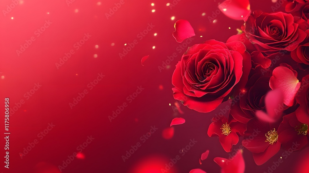 Red Roses and Petals Falling Gently Red Roses and Petals Falling Gently