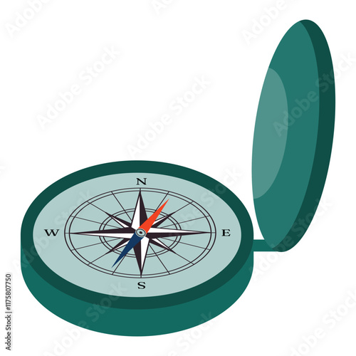 Cartoon camping compass in flat style isolated on white background.