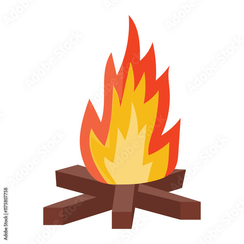 Cartoon camping bonfire in flat style isolated on white background.