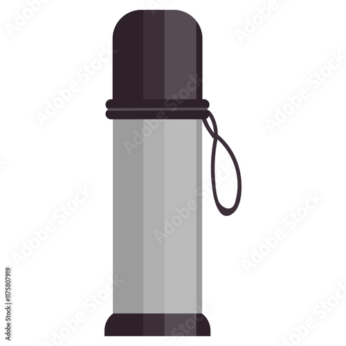 Cartoon camping thermos in flat style isolated on white background.