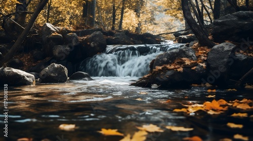waterfall in autumn forest
