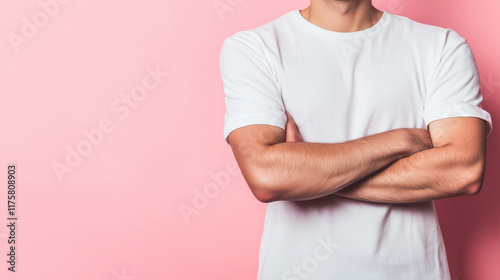 White T-Shirt Mockup on Solid Background with Copy Space – Studio Portrait