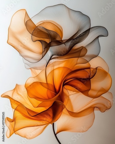 Abstract Orange and Gray Floral Artwork Elegant Swirling Petals Artistic Botanical Design
