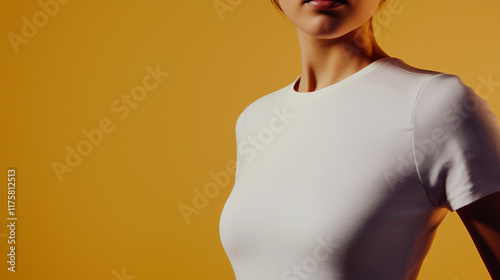 White T-Shirt Mockup on Solid Background with Copy Space – Studio Portrait