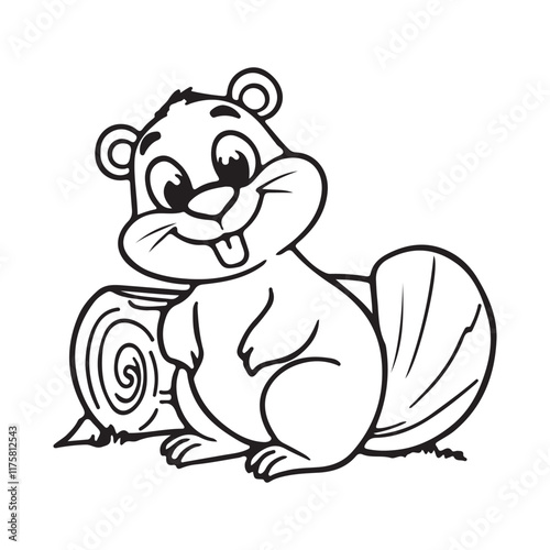 Cute Beaver Outline Coloring Page 8.eps