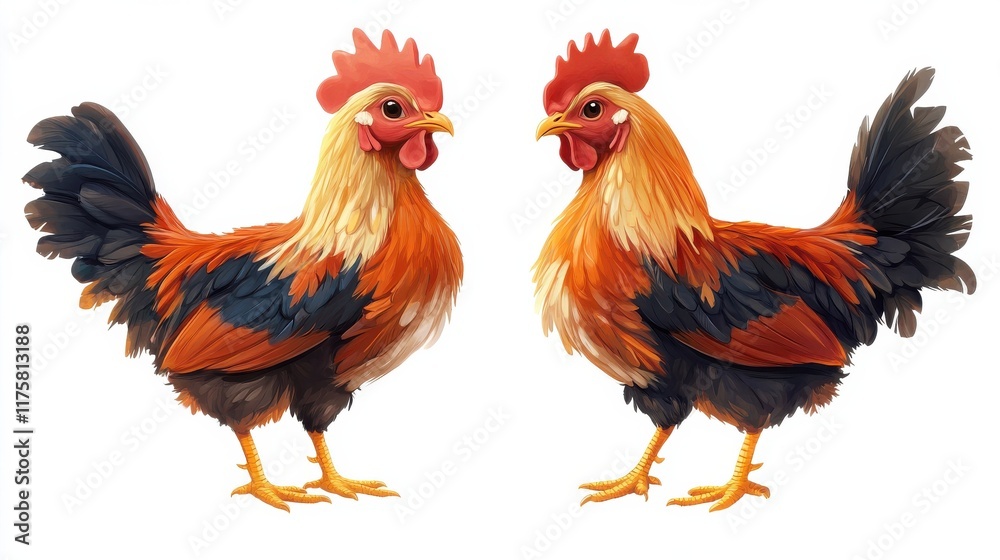 Fototapeta premium Hen character. Domestic farm bird isolated on white background Cute hen mascot icon. chicken character illustration