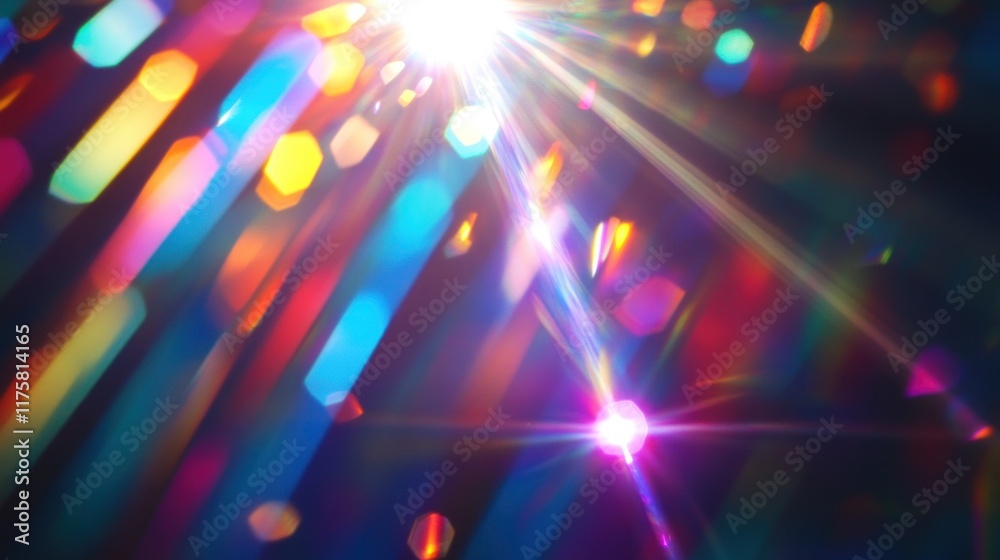 Fototapeta premium Blue light flare prism rainbow flares overlay effect