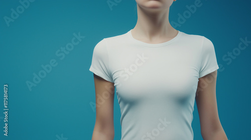 White T-Shirt Mockup on Solid Background with Copy Space – Studio Portrait