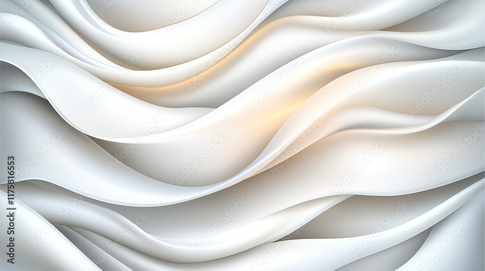 Obraz premium Abstract White and Gold Swirling Waves: A mesmerizing abstract design featuring swirling waves of white, punctuated by subtle bursts of gold.