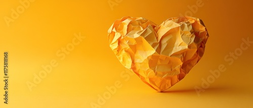 Crumpled heart, vibrant background, minimalist design,  visual appeal photo