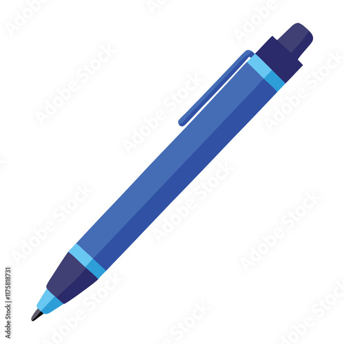 Blue Ballpoint Pen Vector Illustration - Cartoon, Clipart & Line Art Design for Print.eps