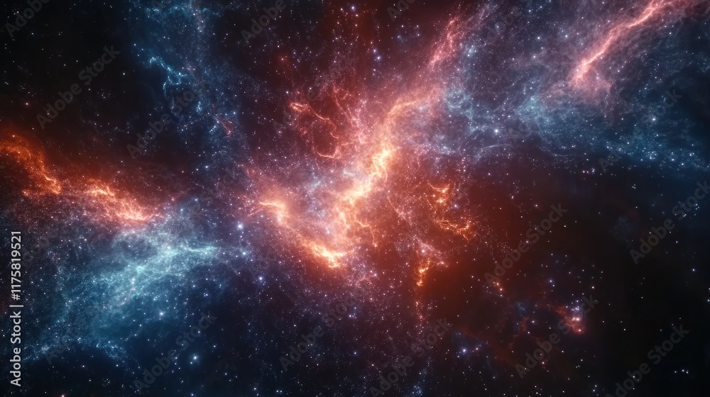 Fototapeta premium Stunning Cosmic Nebula with Vibrant Colors and Stars in Deep Space, Capturing the Beauty of the Universe in an Awe-Inspiring Celestial Scene