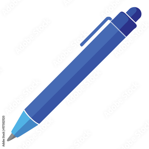 Blue Ballpoint Pen Vector Illustration Cartoon, Clipart, and Line Art Design.eps