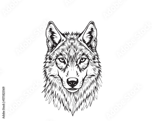 A black and white coloring page depicting a Wolf pattern with bold lines and a clean line art style against a white background, Vector illustration.