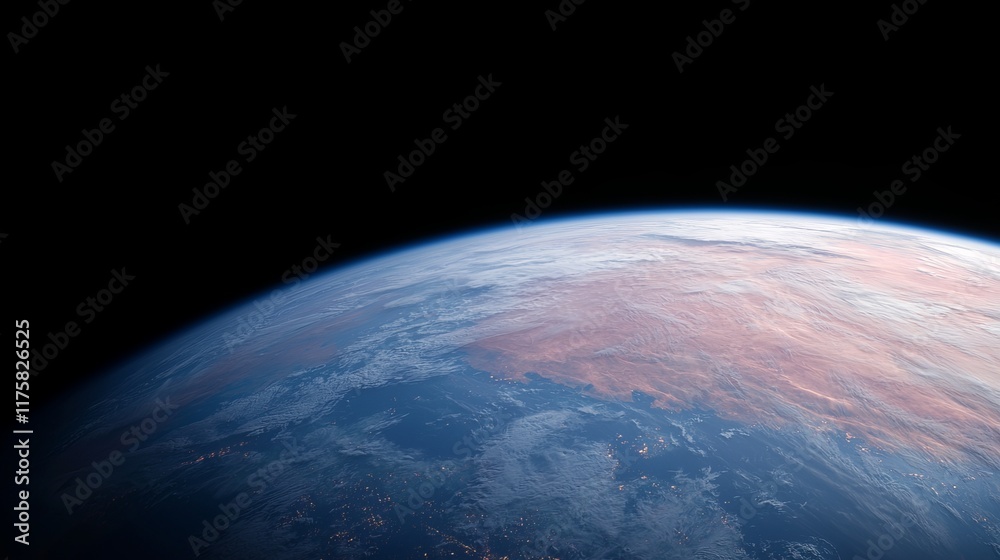Obraz premium Earthrise Curvature Composition, Blue and Pink Hues, Space Exploration, Earth Photography Space, Planet Earth