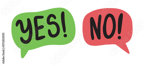 Yes no doodle words icon logo. Word yes and no text on talk speech bubble shape.