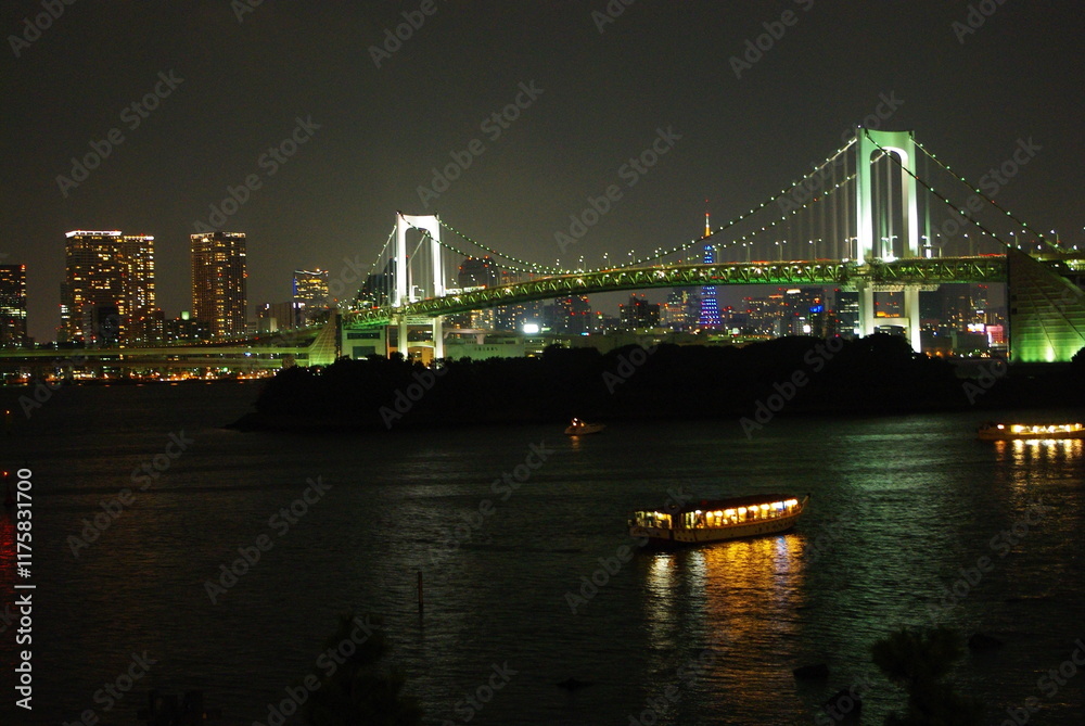 Rainbow Bridge Illuminated at Night Over Tokyo Bay Rainbow Bridge Illuminated at Night Over Tokyo Bay