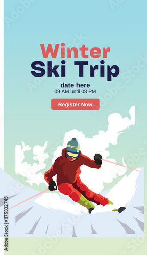 Blue and Red Illustrative Winter Ski Trip Instagram Story.eps