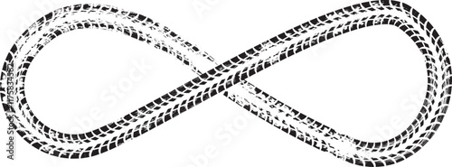 Infinity symbol . Looped Vector Print Textured Tire Track .Grunge Design Element . Bike thread silhouette