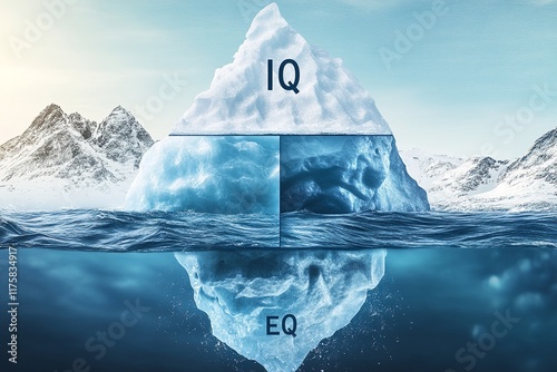 IQ Above, EQ Below Split-Level Iceberg with Detailed Texture and Soft Ocean Waves photo