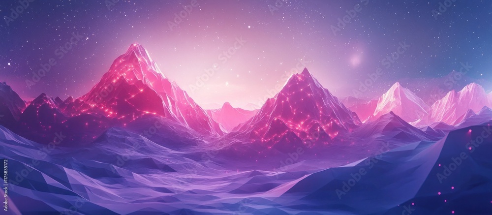 Glowing snow capped mountain peaks rise majestically under the captivating display of the Aurora Borealis set against a backdrop of a starry ethereal night sky Glowing snow capped mountain peaks rise majestically under the captivating display of the Aurora Borealis set against a backdrop of a starry ethereal night sky