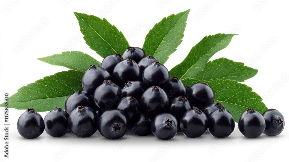 Fresh black berries with leaves on white background Fresh black berries with leaves on white background
