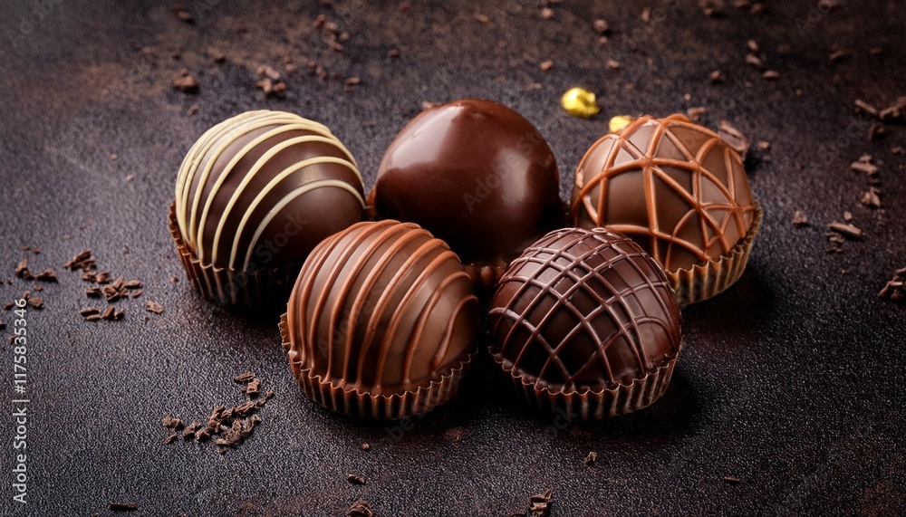 Obraz premium chocolate confectionery spheres on dark textured background