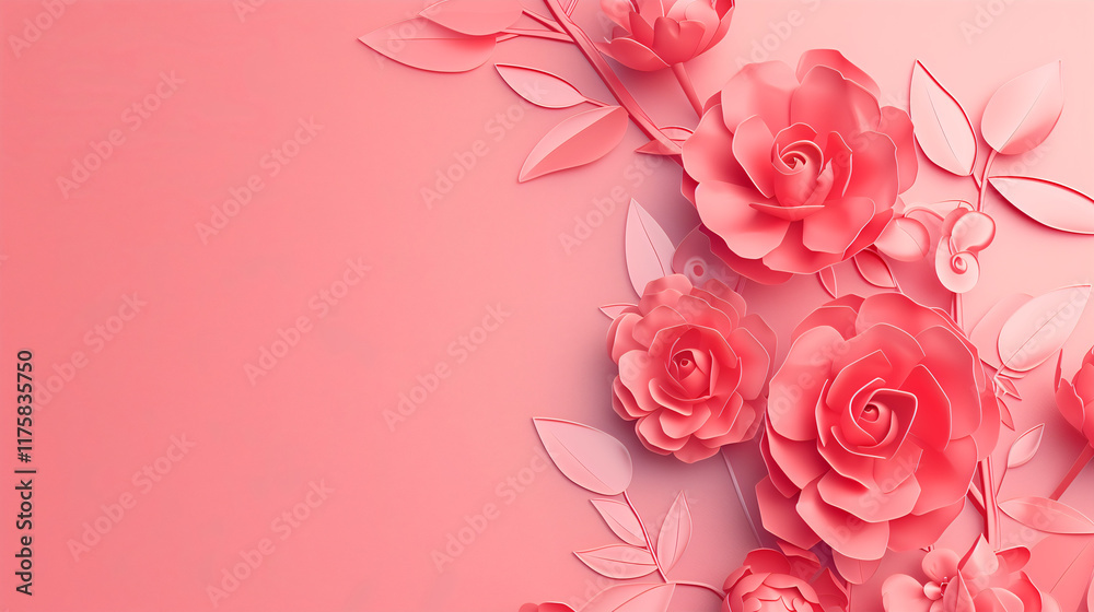 Elegant Floral Illustration with Pink Roses and Leaves on Soft Background, Perfect for Invitations and Decorative Design Elegant Floral Illustration with Pink Roses and Leaves on Soft Background, Perfect for Invitations and Decorative Design