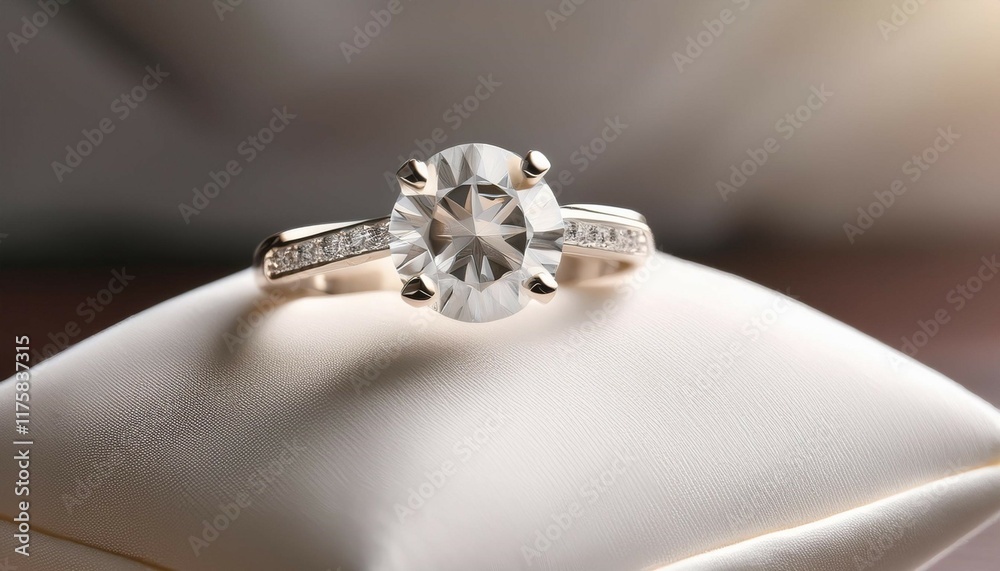 sparkling diamond ring on white cushion luxurious jewelry photography for advertising and e commerce websites high resolution image perfect for zoom and detailed views