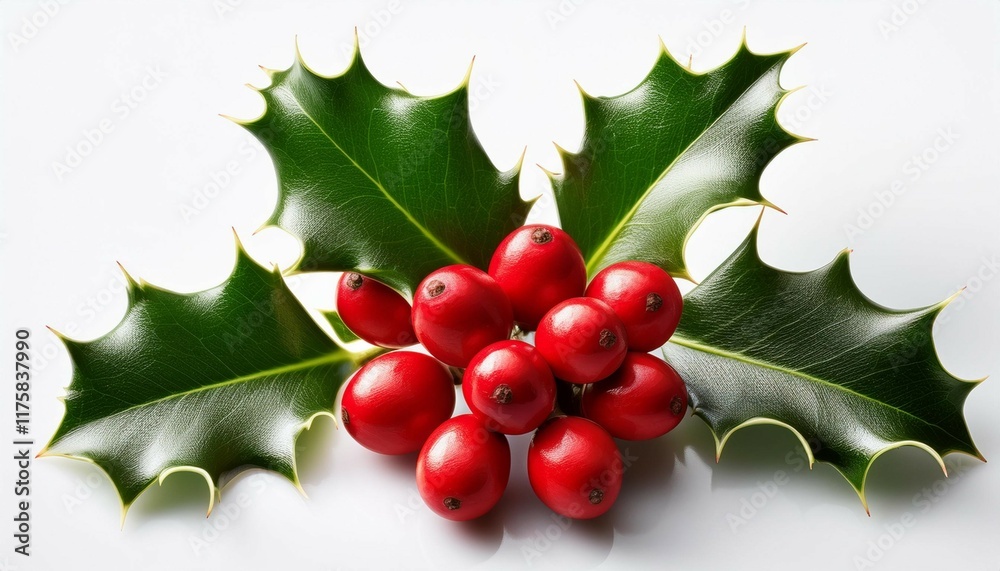 close up of vibrant red holly berries with glossy green leaves on a white background perfect for holiday and seasonal themes white backgrounds close up of vibrant red holly berries with glossy green leaves on a white background perfect for holiday and seasonal themes white backgrounds