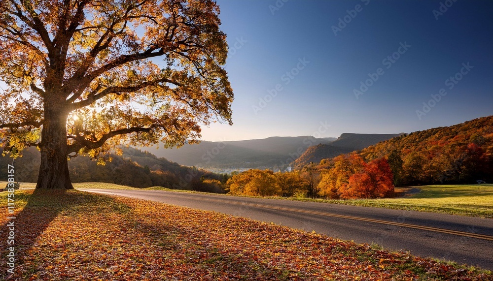valley forge large tree with leaves on the ground in front of a road valley forge large tree with leaves on the ground in front of a road