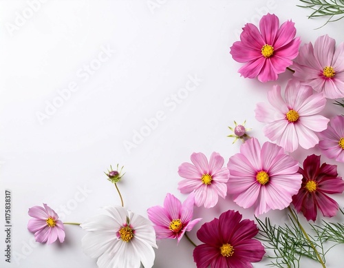 Wallpaper Mural beautiful cosmos flowers isolated on white background with top view copy space Torontodigital.ca
