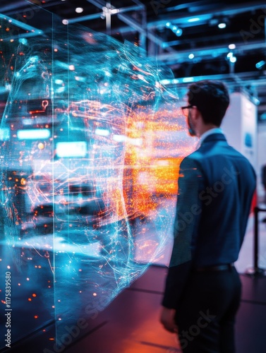 Wallpaper Mural IT business convention, demonstration booth. Long exposure. Blurred human motion. Hand edited generative AI. Torontodigital.ca