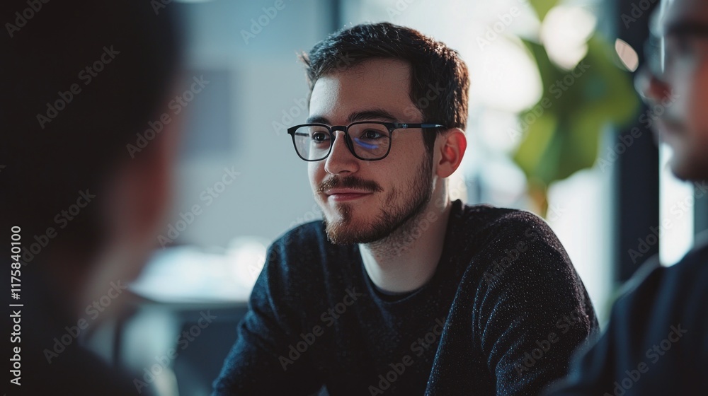 Obraz premium Focused Young Man in Conversation