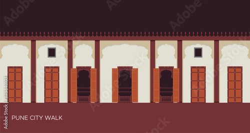 Traditional Wada Windows - Pune City Walk - Stock Illustration