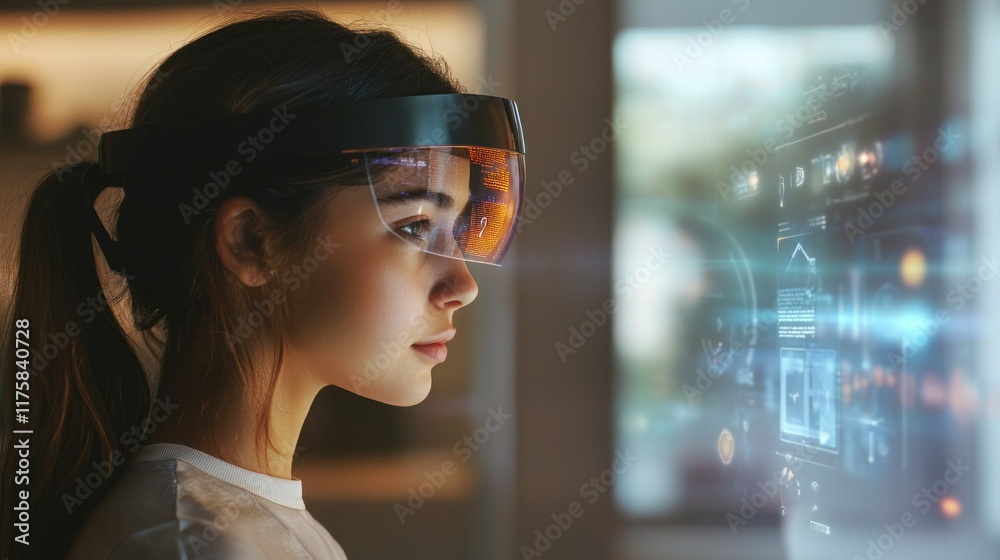 Futuristic Woman Exploring Digital Interface Futuristic Woman Exploring Digital Interface