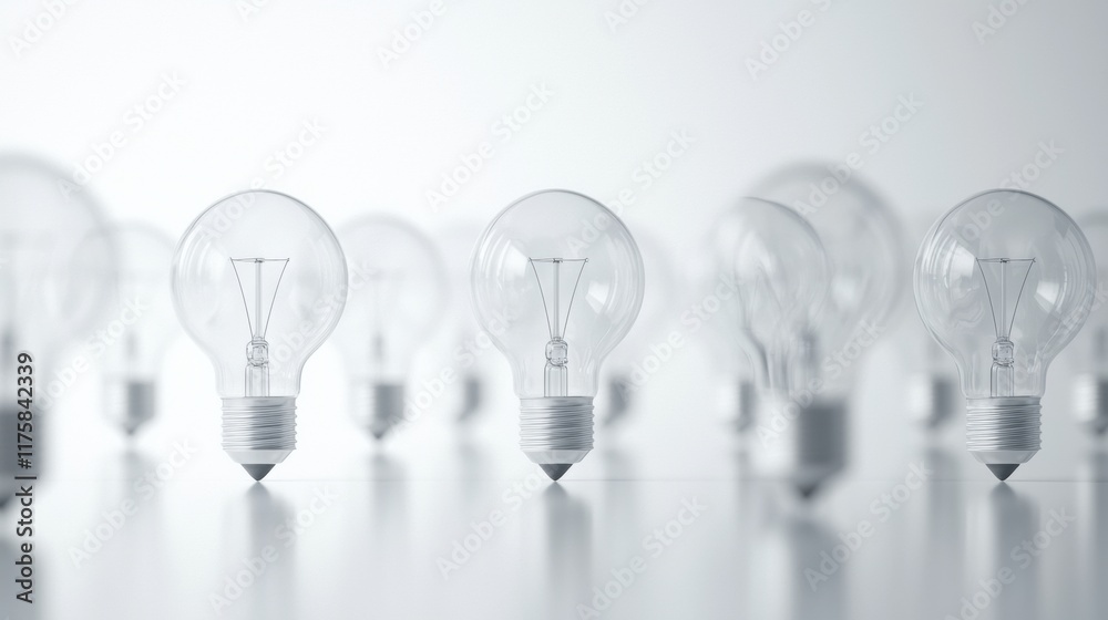 Group of light bulbs arranged in a row on a white surface. the light bulbs are of different sizes and shapes, with the largest one in the center and the others scattered around it. Group of light bulbs arranged in a row on a white surface. the light bulbs are of different sizes and shapes, with the largest one in the center and the others scattered around it.