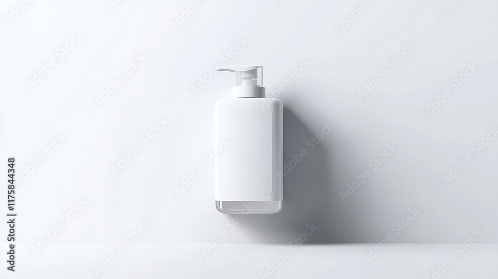 A white bottle of liquid soap is sitting on a white background A white bottle of liquid soap is sitting on a white background
