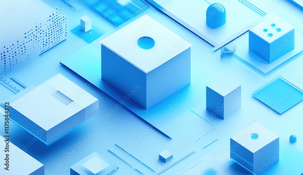 Abstract blue geometric shapes, 3D render.