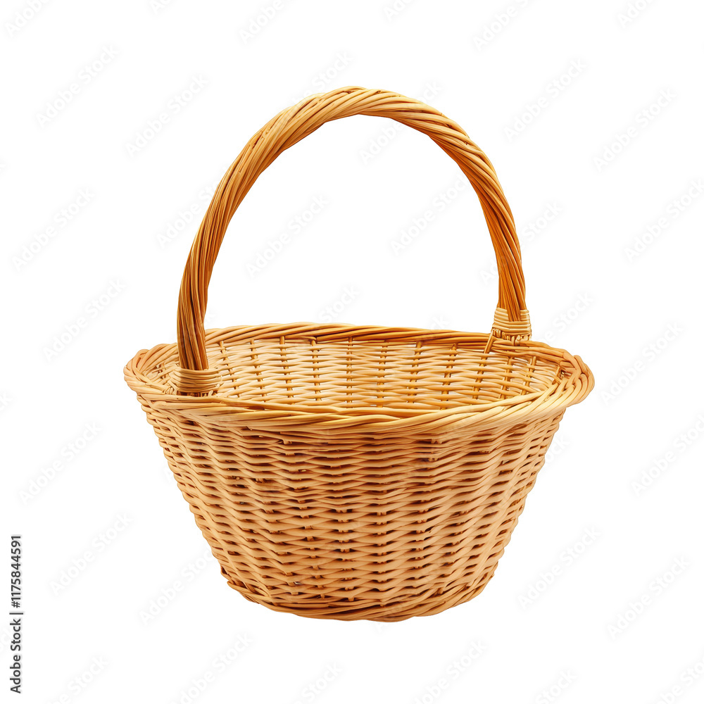 Simple woven basket isolated on a transparent background for decorative and practical uses, basket isolated on transparent background Simple woven basket isolated on a transparent background for decorative and practical uses, basket isolated on transparent background