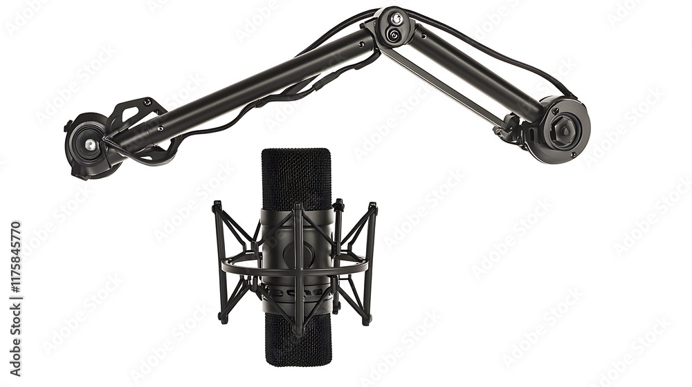 A microphone and a microphone stand are shown side by side A microphone and a microphone stand are shown side by side