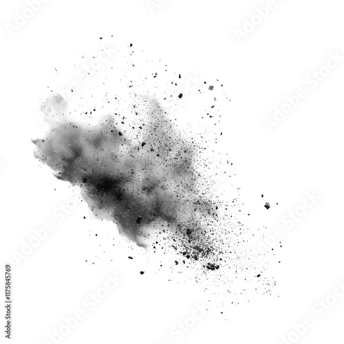 Flying debris and dust scatter across a transparent background, creating an abstract visual effect of movement and chaos, flying debris with dust isolated on transparent backgroud