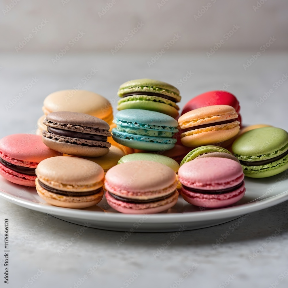 Macarons arranged on a white plate Macarons arranged on a white plate