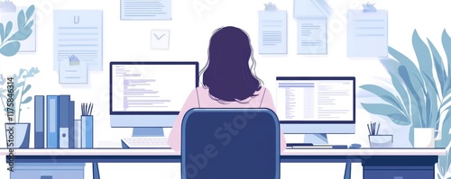 office syndrome, woman with back pain symptoms during work in the office. Generative AI