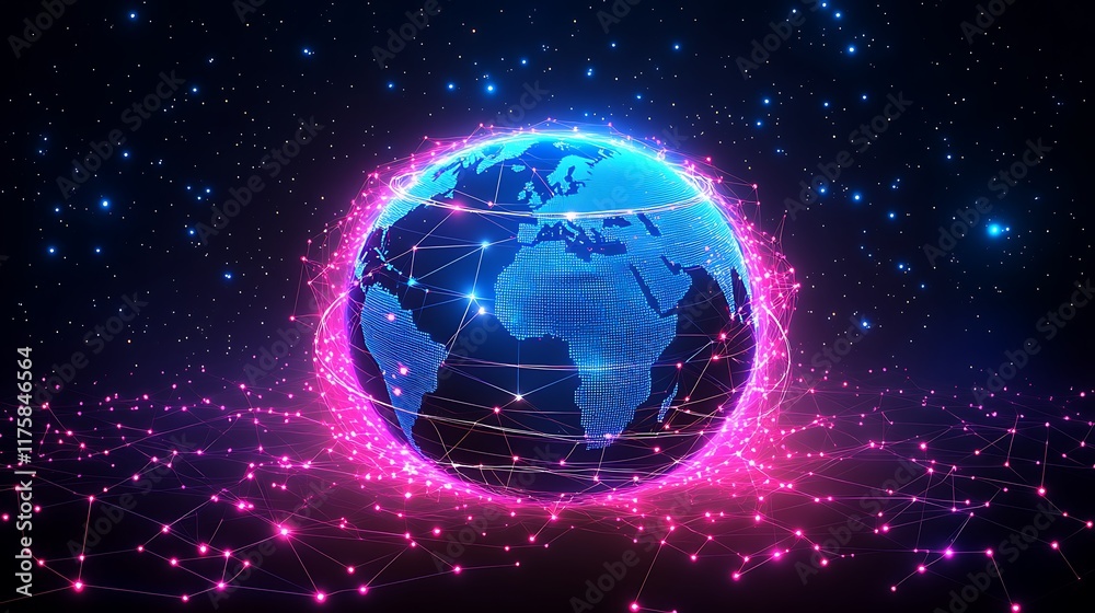 Obraz premium Abstract glowing planet Earth with network connections.