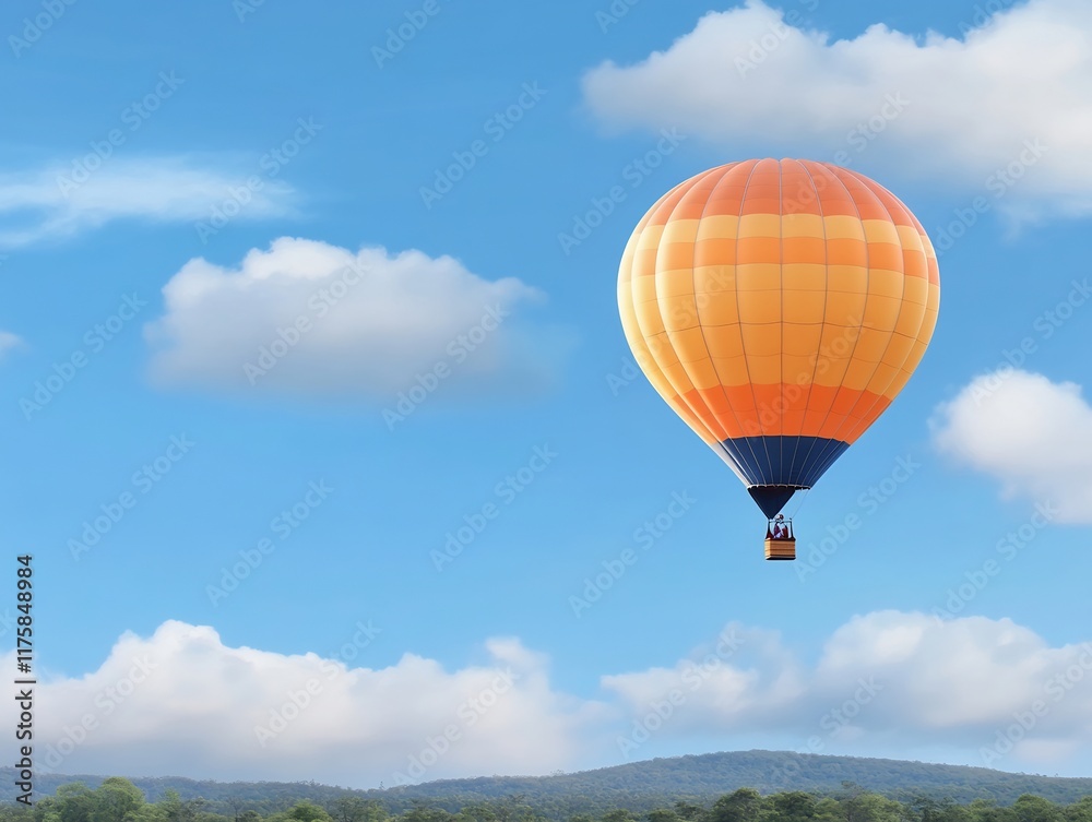 Fototapeta premium Majestic Hot Air Balloon Soaring Gracefully Across a Sunny Sky. AI Generated