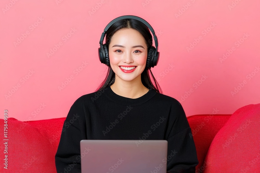 A female Asian blogger and influencer is seated on her couch at home, creating a video blog to educate and guide her students or followers. This illustrates the idea of an online content creator for A female Asian blogger and influencer is seated on her couch at home, creating a video blog to educate and guide her students or followers. This illustrates the idea of an online content creator for